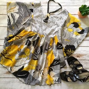 Medi Sheer Bat Sleeve Mixed Fabric Top or Cover-up